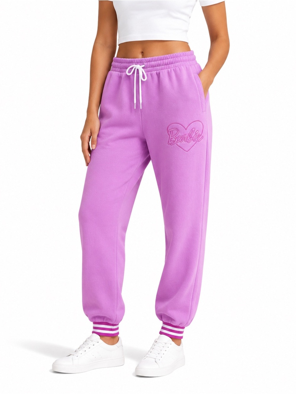 Barbie Women’s Pink Heart Logo Varsity Fleece Jogger Pants Size XL